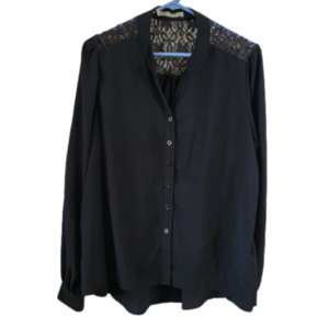 Behind The Seams Blouse Black Silky XL Whimsigoth Dark Coquette Grunge Retro